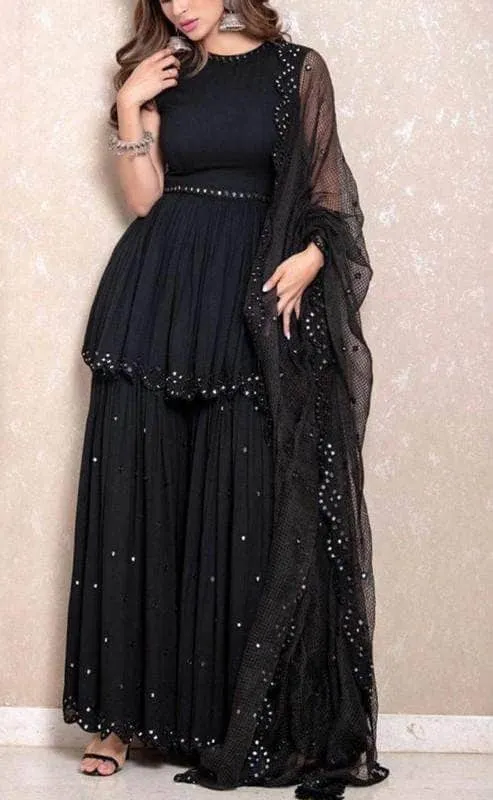 Pretty Black Pure Georgette Lehenga
