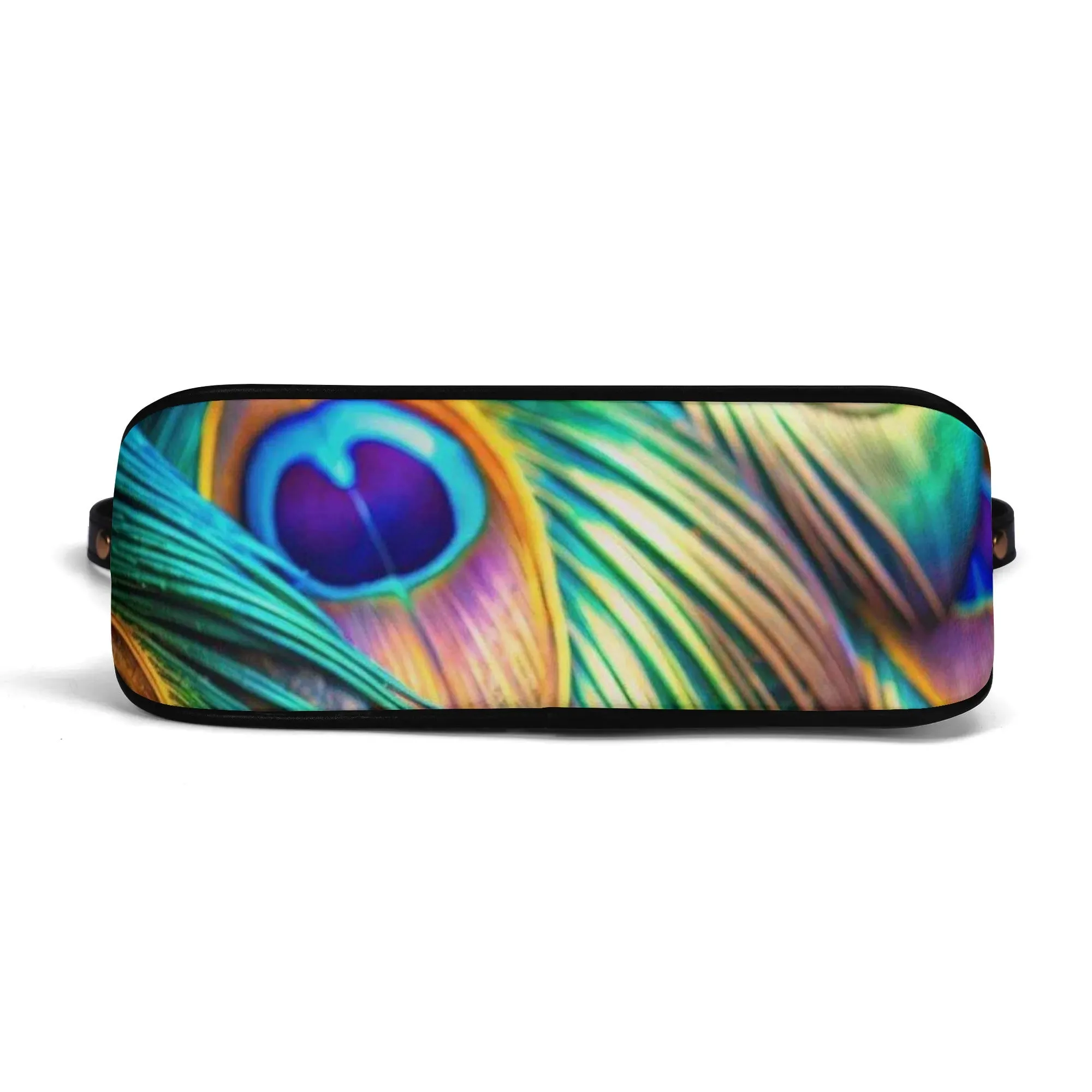 Printed Peacock Feathers PU Leather Shoulder Bag with Chain Decoration and Matching Zip-up Cardholder Wallet