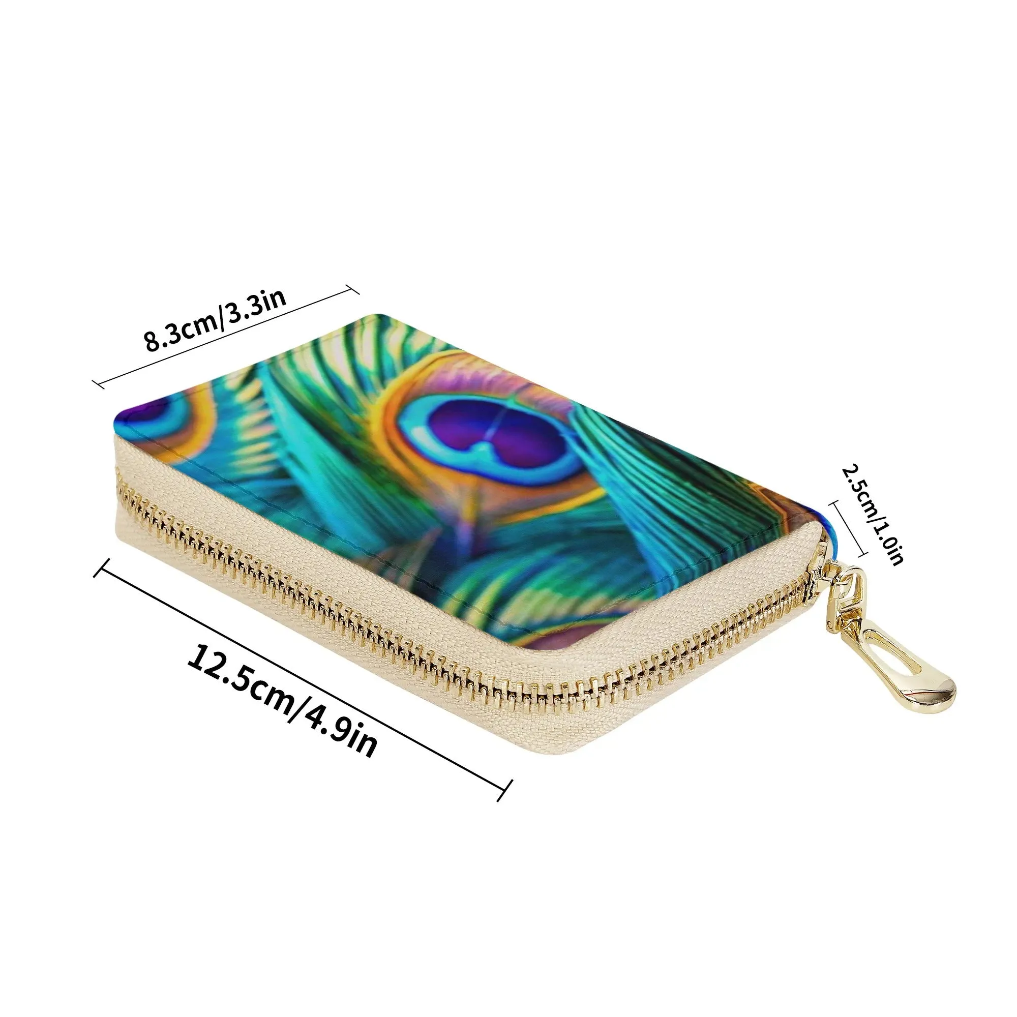 Printed Peacock Feathers PU Leather Shoulder Bag with Chain Decoration and Matching Zip-up Cardholder Wallet