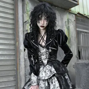 Punk Fishnet Long Sleeve Short Leather Coat