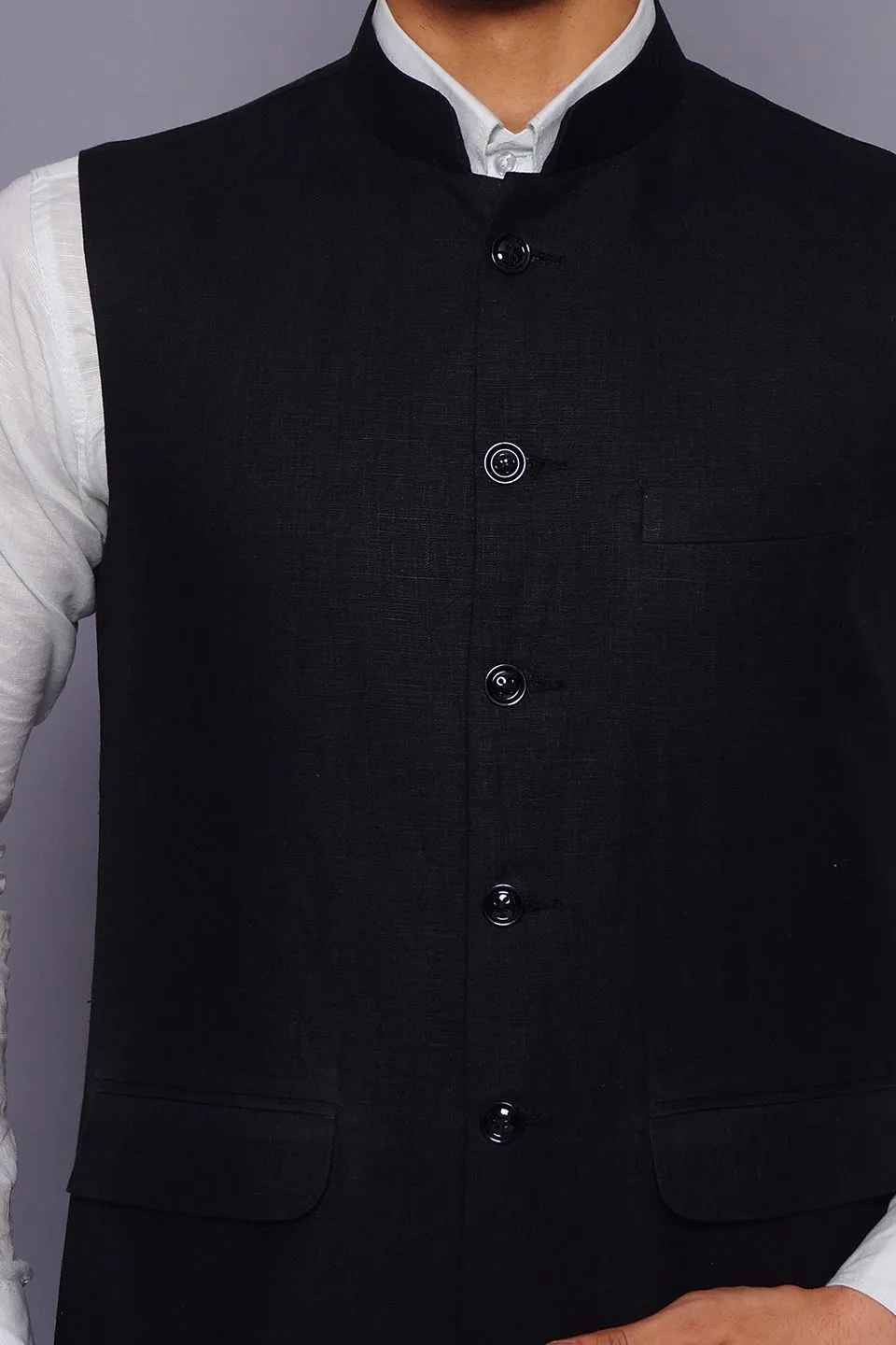 Pure Linen Black Vest and Trouser Set