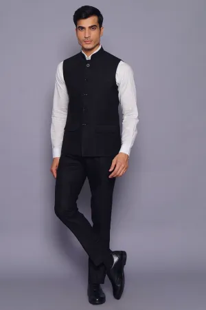 Pure Linen Black Vest and Trouser Set