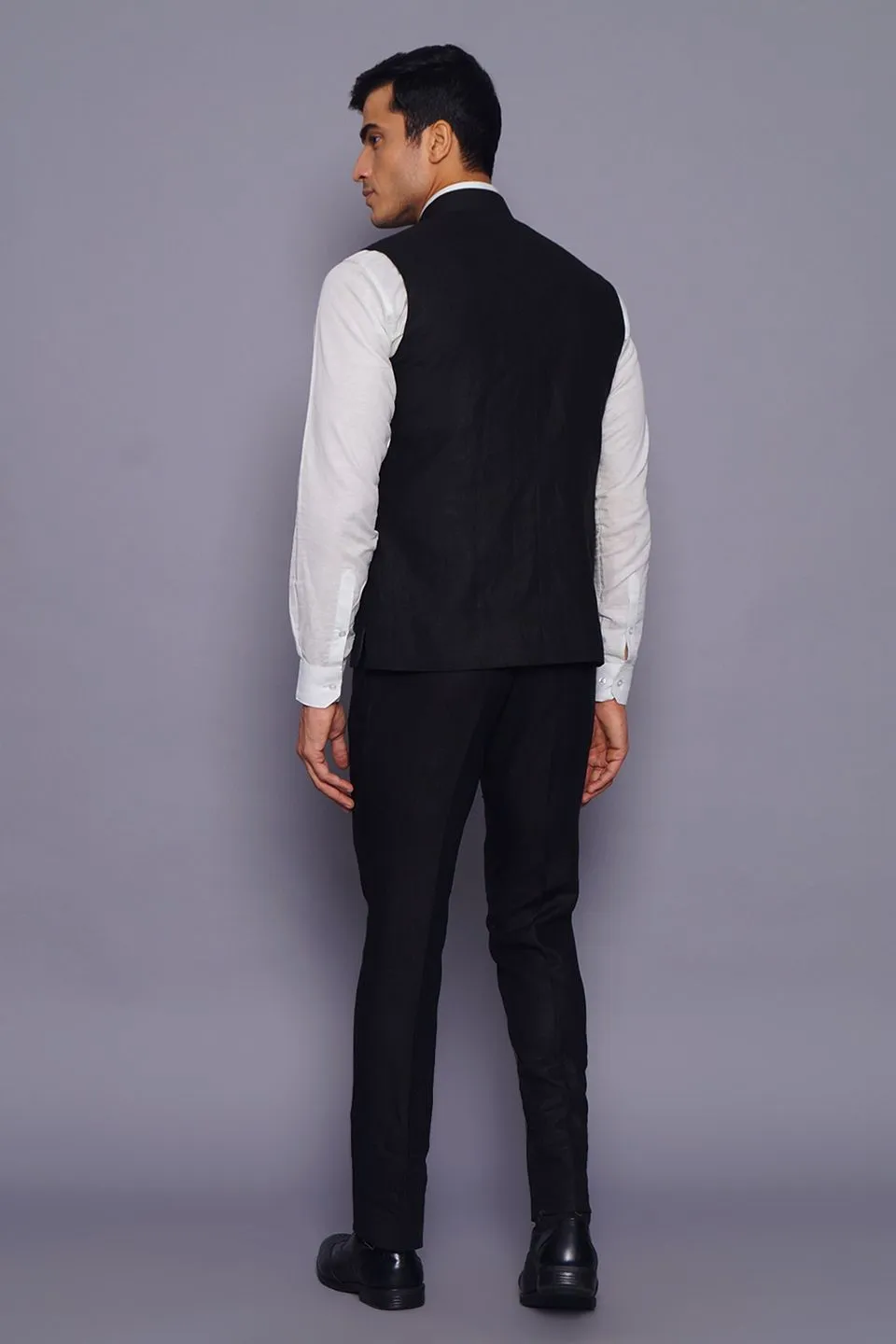 Pure Linen Black Vest and Trouser Set