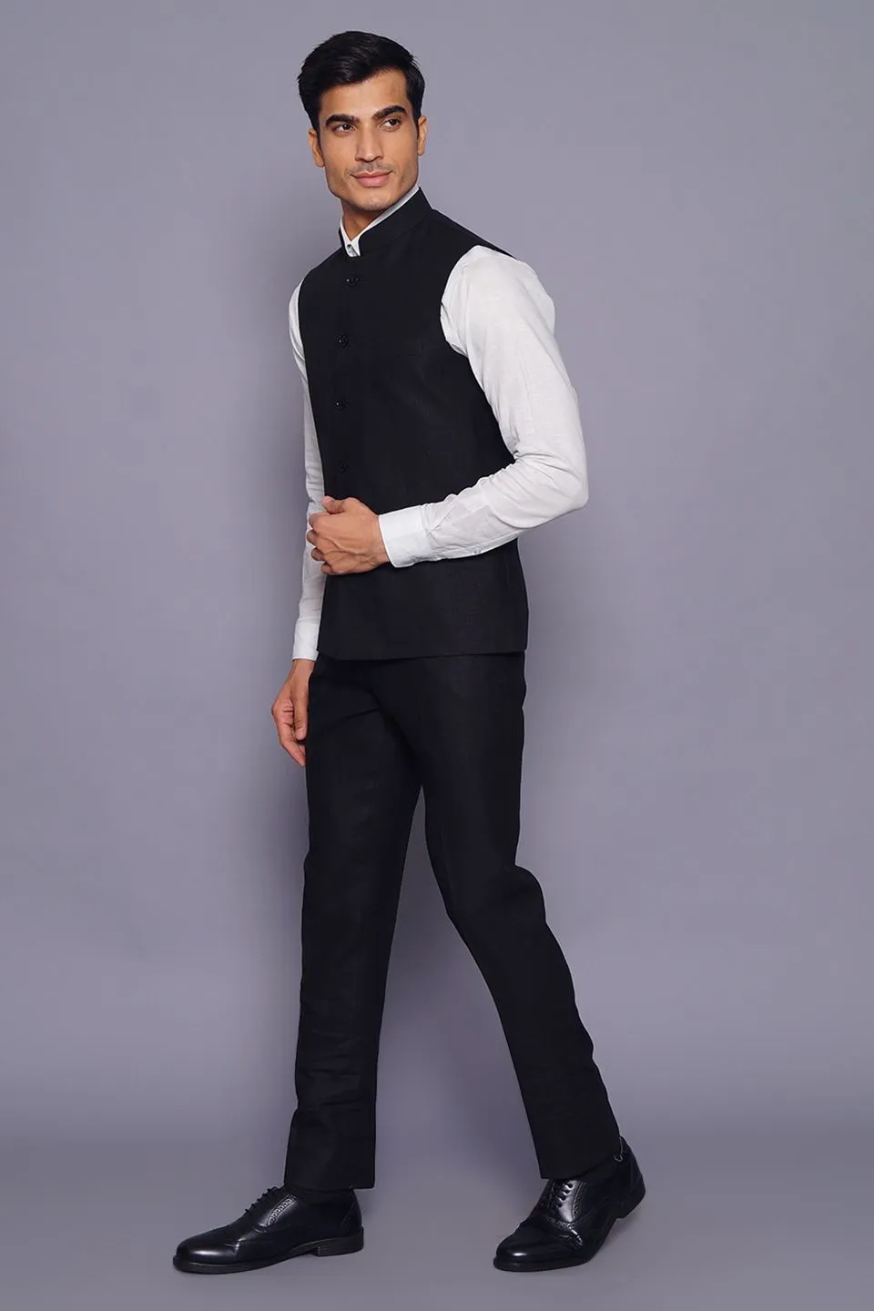 Pure Linen Black Vest and Trouser Set