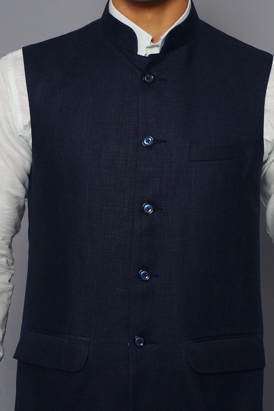 Pure Linen Blue Modi Nehru Jacket