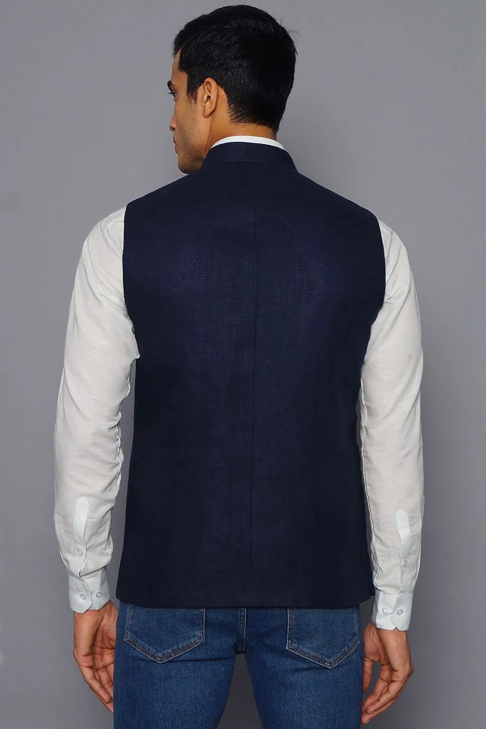 Pure Linen Blue Modi Nehru Jacket
