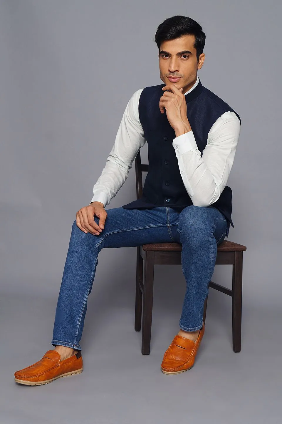 Pure Linen Blue Modi Nehru Jacket