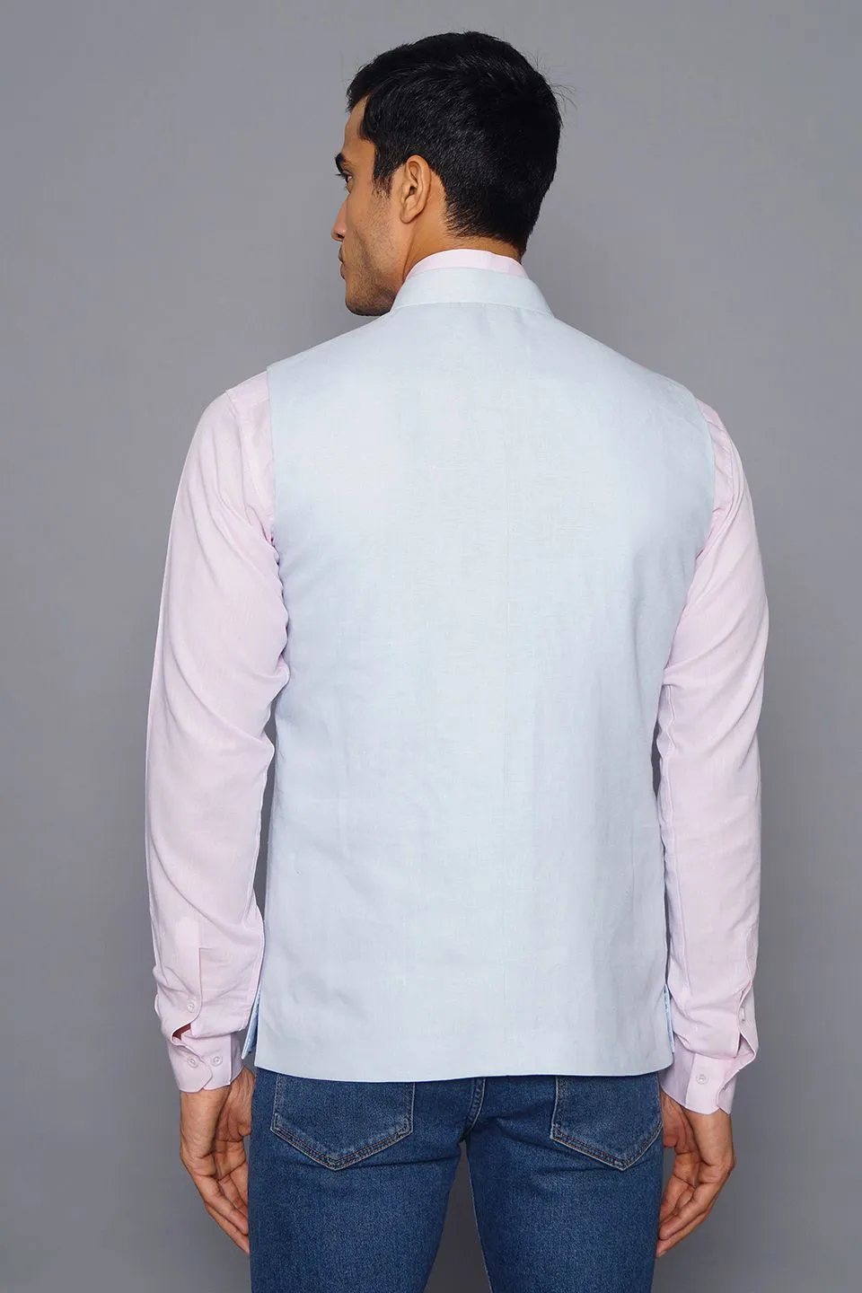 Pure Linen Sky Blue Modi Nehru Jacket