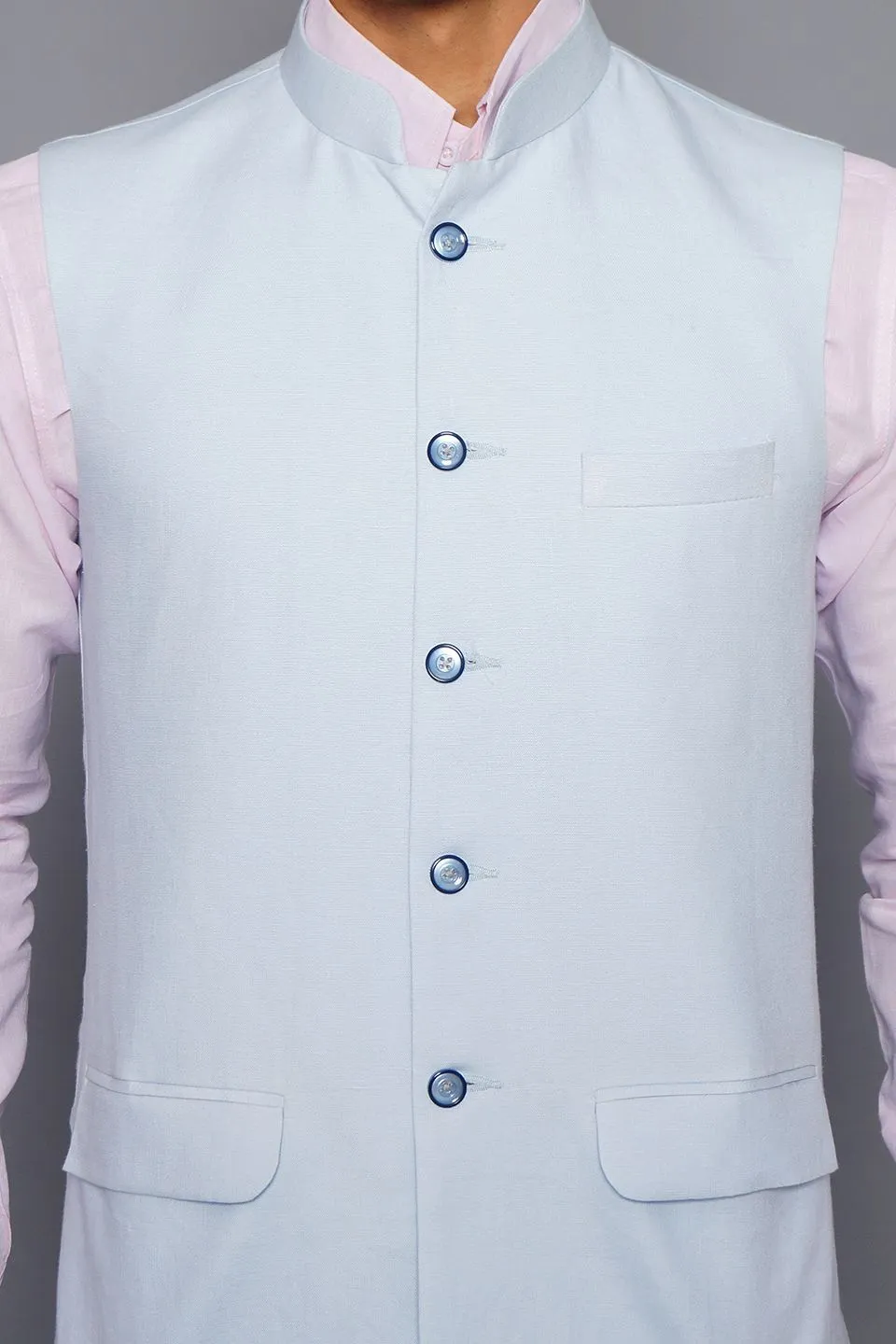 Pure Linen Sky Blue Modi Nehru Jacket