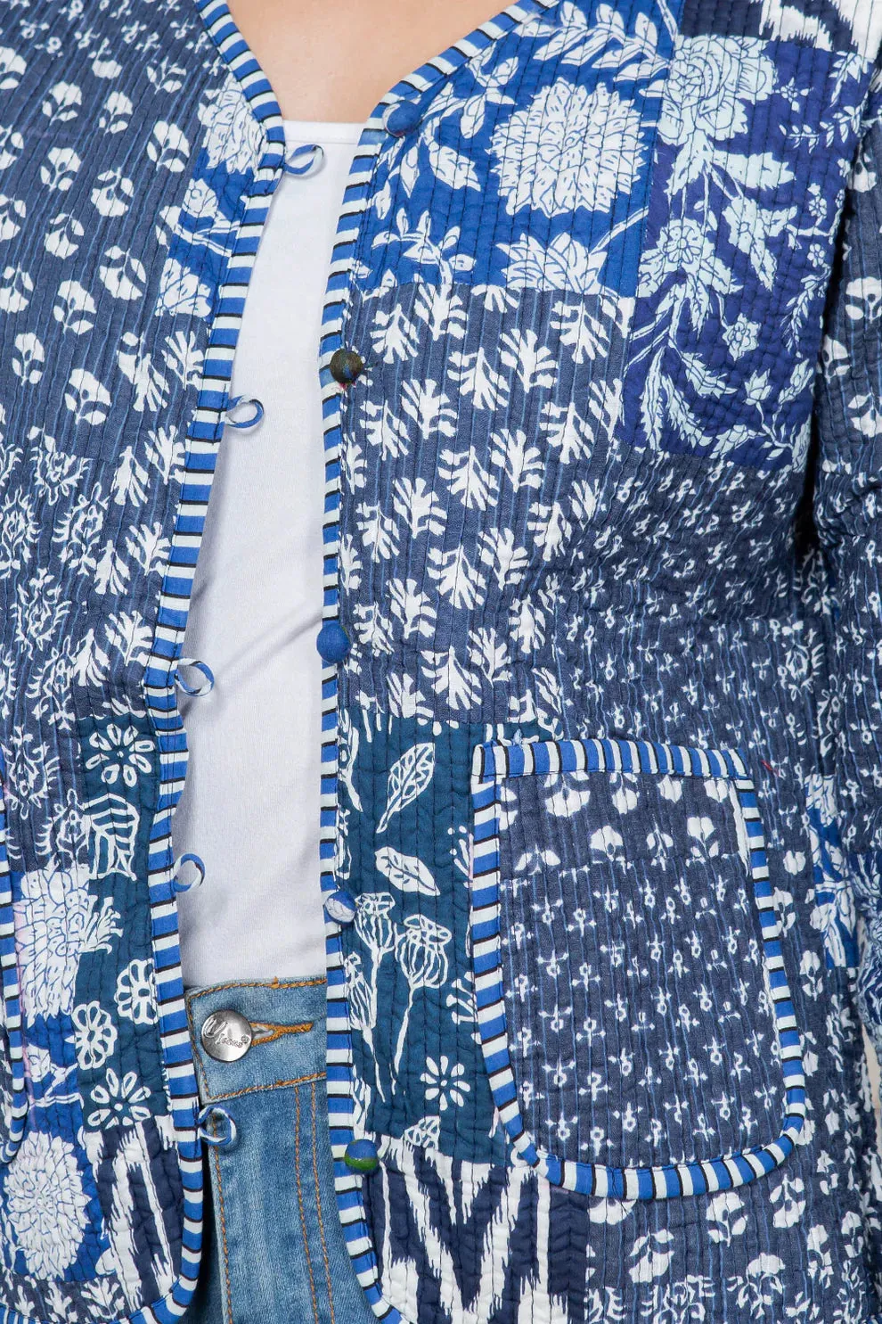 Quilted Patch Cotton Jacket - Indigo