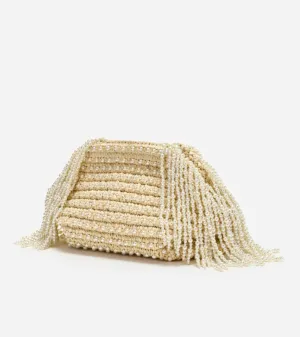 RAFFIA PEARL FRINGE CLUTCH