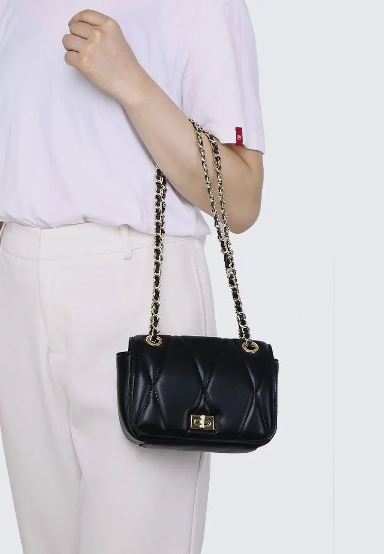 Raina Quilted Chain Strap Bag (Black)