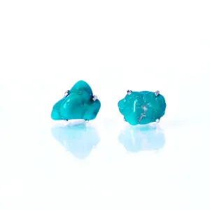 Raw Turquoise Earrings Set in 925 Sterling Silver Studs