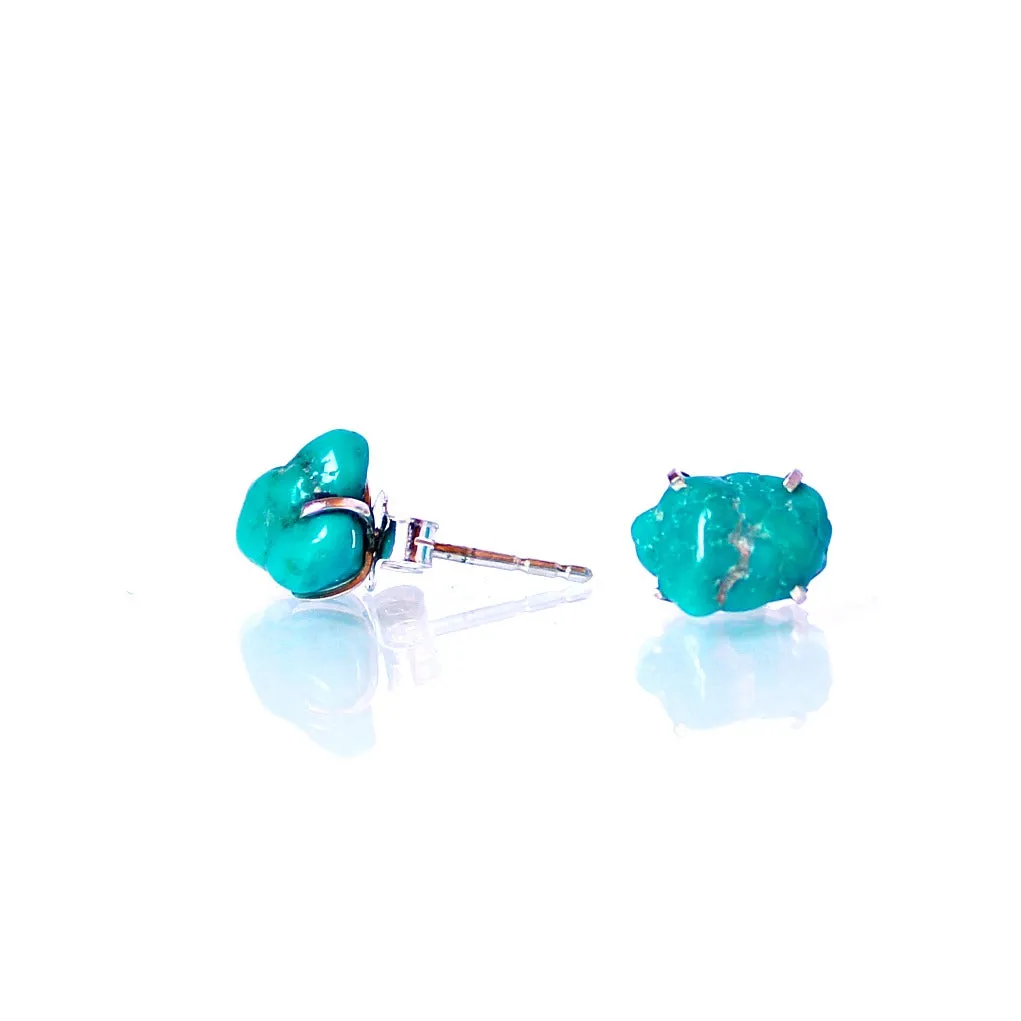 Raw Turquoise Earrings Set in 925 Sterling Silver Studs