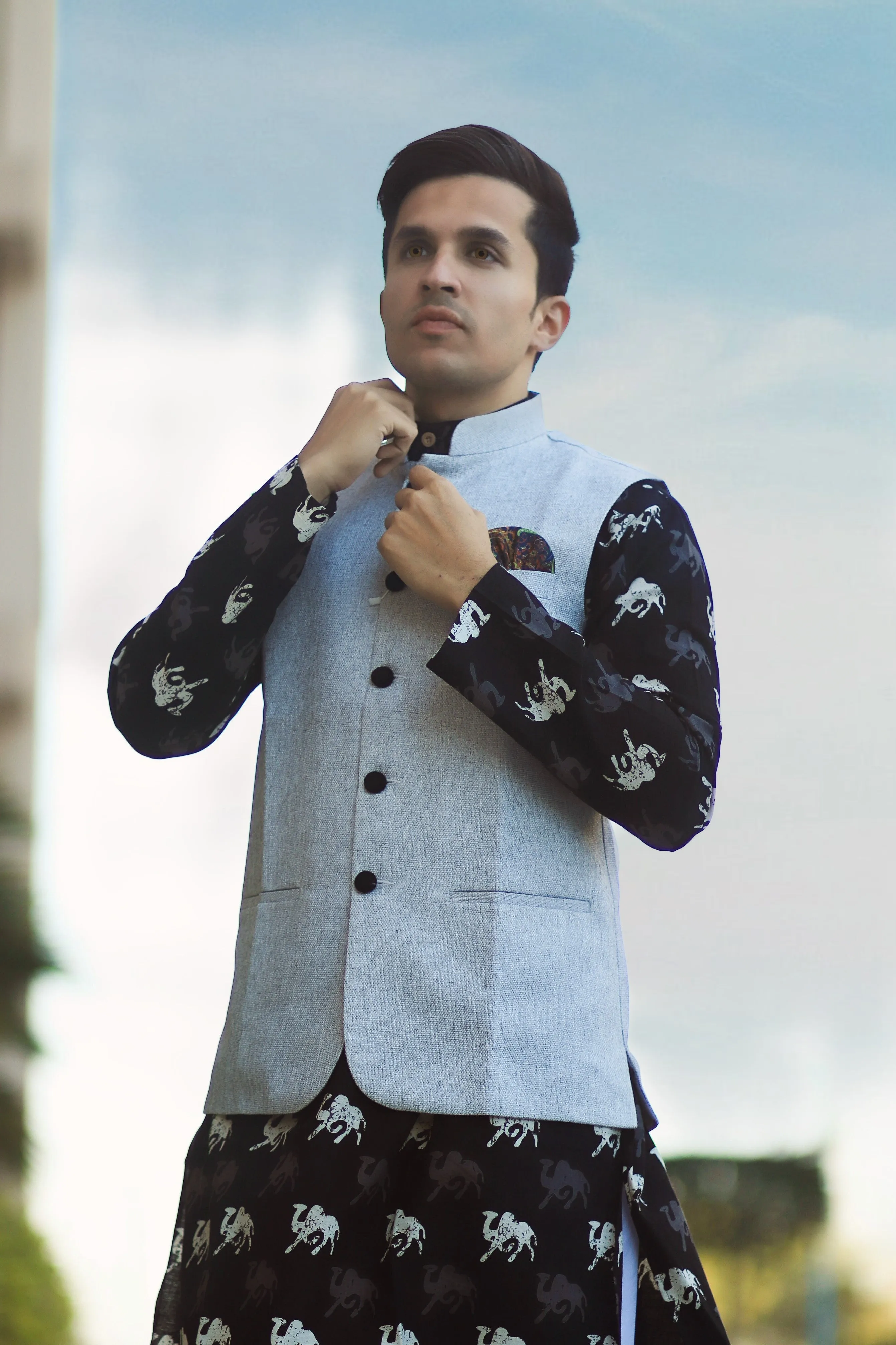 Rayon Grey Modi Nehru Jacket