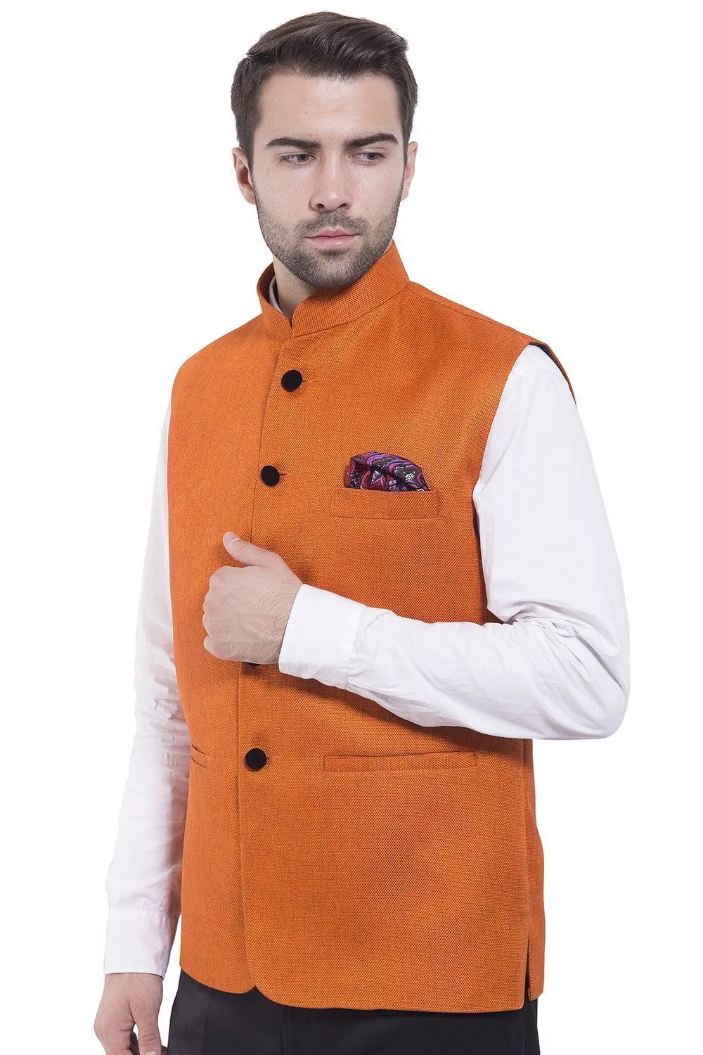 Rayon Orange Modi Nehru Jacket
