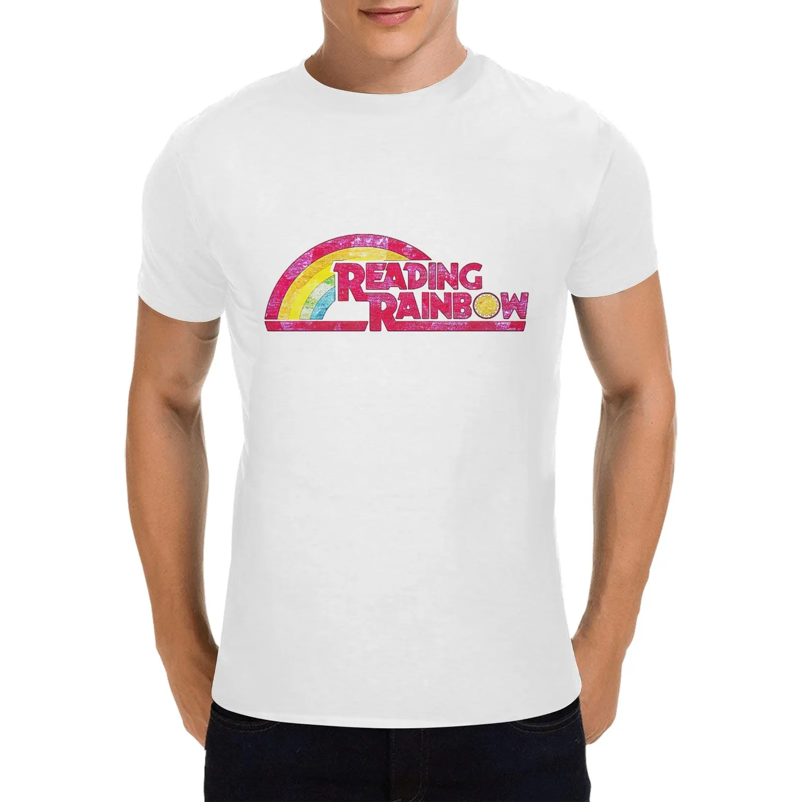 Reading Rainbow Distressed Logo Men's T-shirt 100% Cotton
