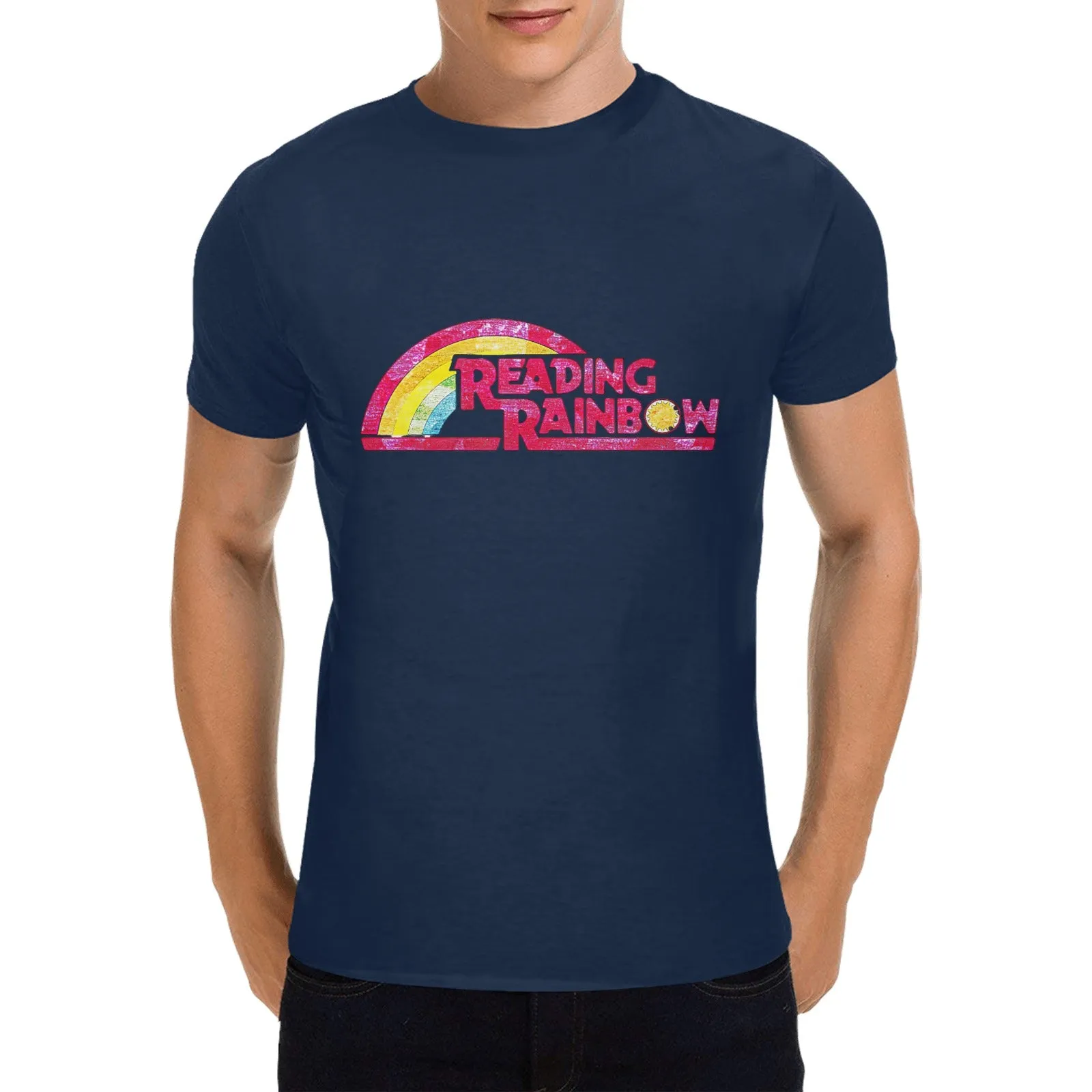 Reading Rainbow Distressed Logo Men's T-shirt 100% Cotton