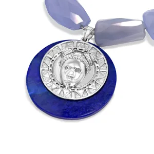 Reava Pendant in White Rhodium with Chalcedony and Lapis Lazuli