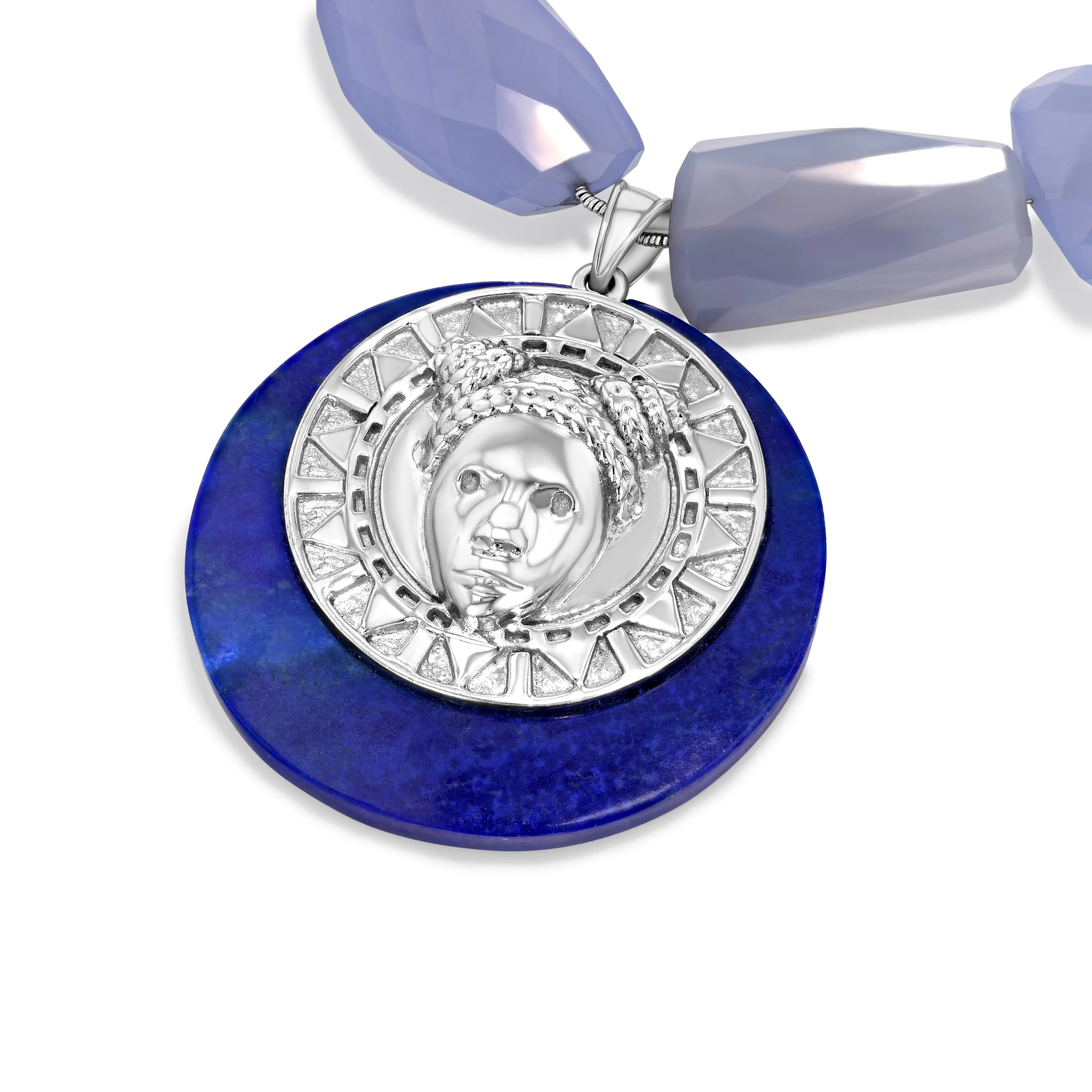 Reava Pendant in White Rhodium with Chalcedony and Lapis Lazuli