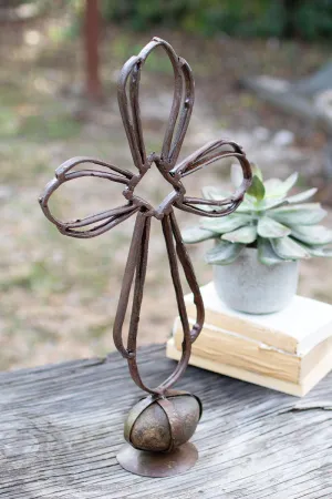 Recycled Metal Sister Clara's Cross on a Caged Rock Base (Pack of 2)