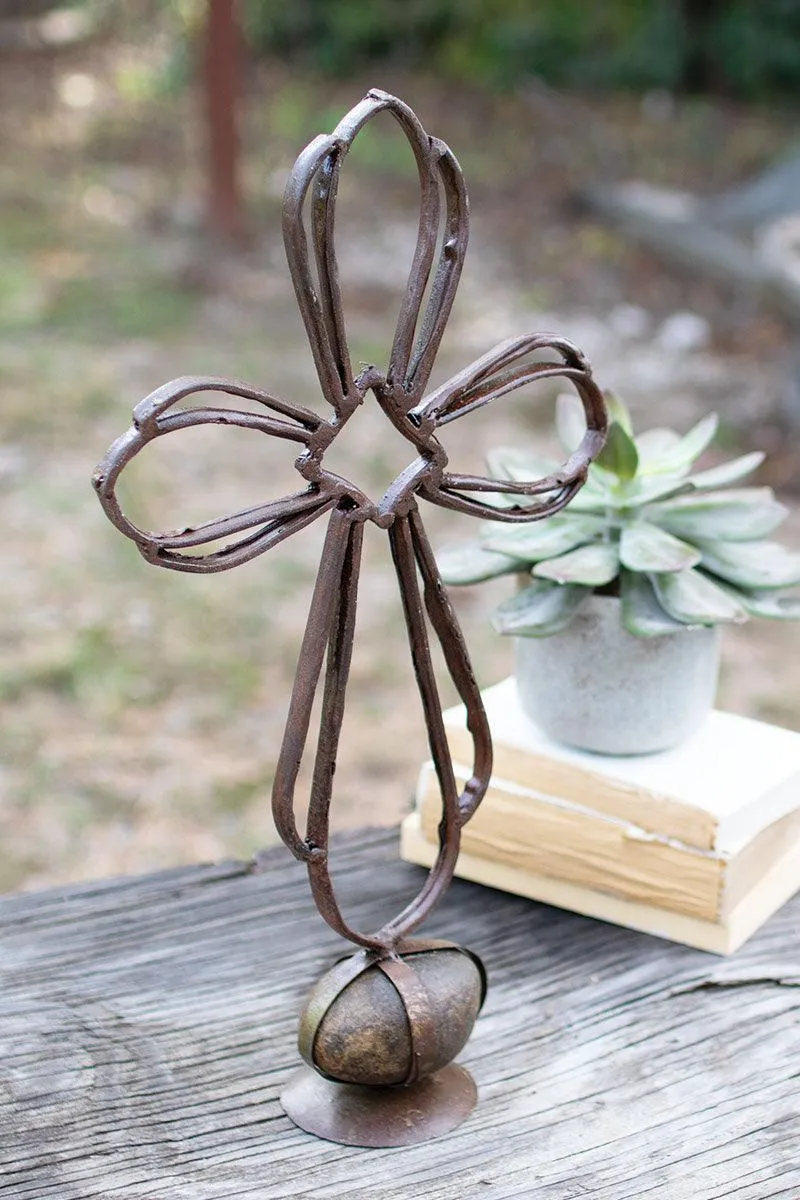Recycled Metal Sister Clara's Cross on a Caged Rock Base (Pack of 2)