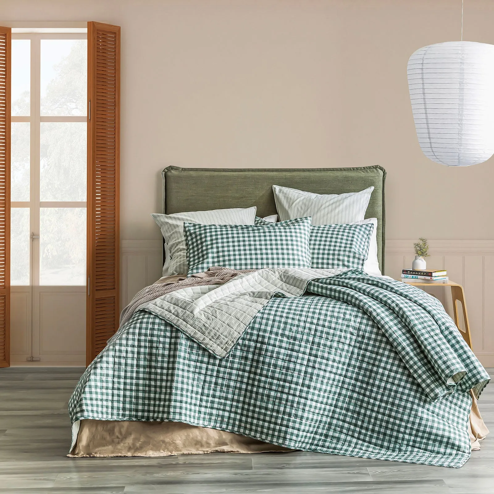 Renee Taylor Alison Yarn Dyed Cotton Reversible Quilted Coverlet Set - Forest