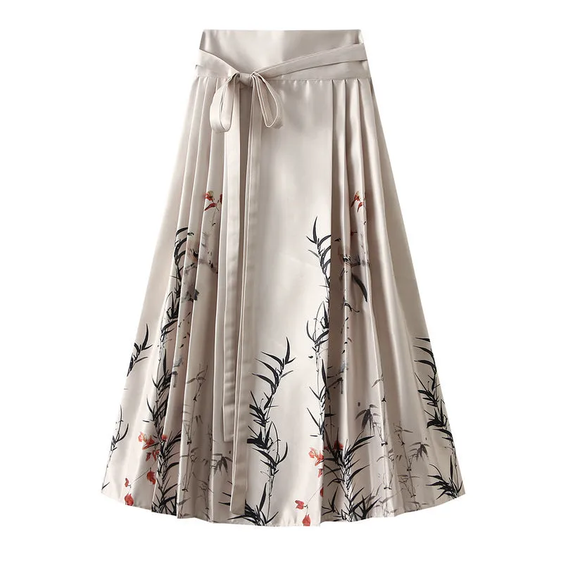 Retro High End Printed Pleated Skirt Ethnic Style