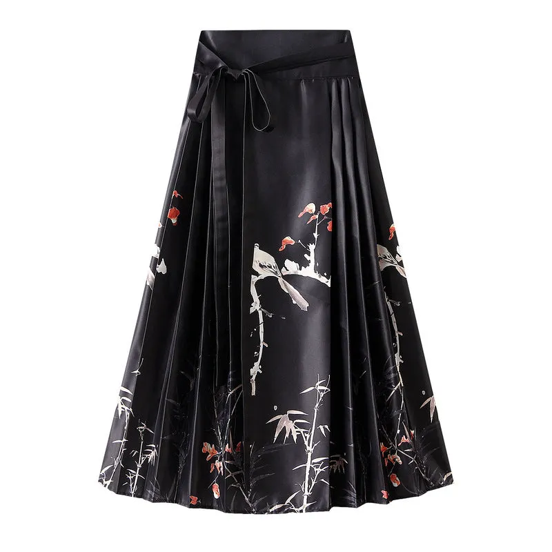 Retro High End Printed Pleated Skirt Ethnic Style