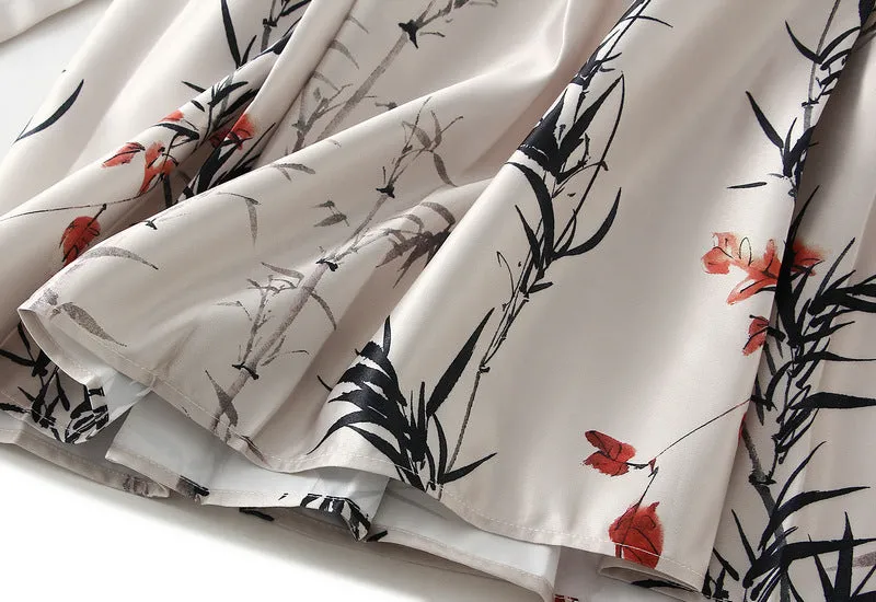 Retro High End Printed Pleated Skirt Ethnic Style