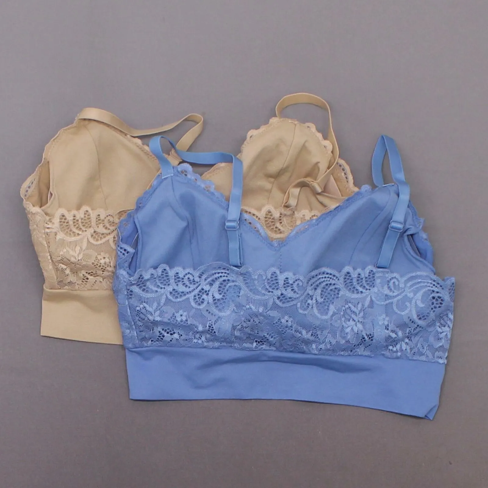 Rhonda Shear 2 Pack Lace Leisure Bras With Removable Pads Nude / Blue Large