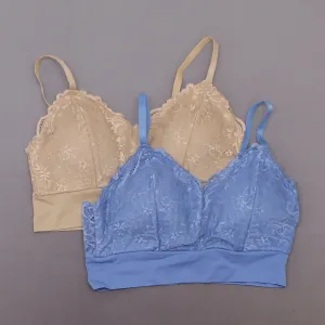 Rhonda Shear 2 Pack Lace Leisure Bras With Removable Pads Nude / Blue Large