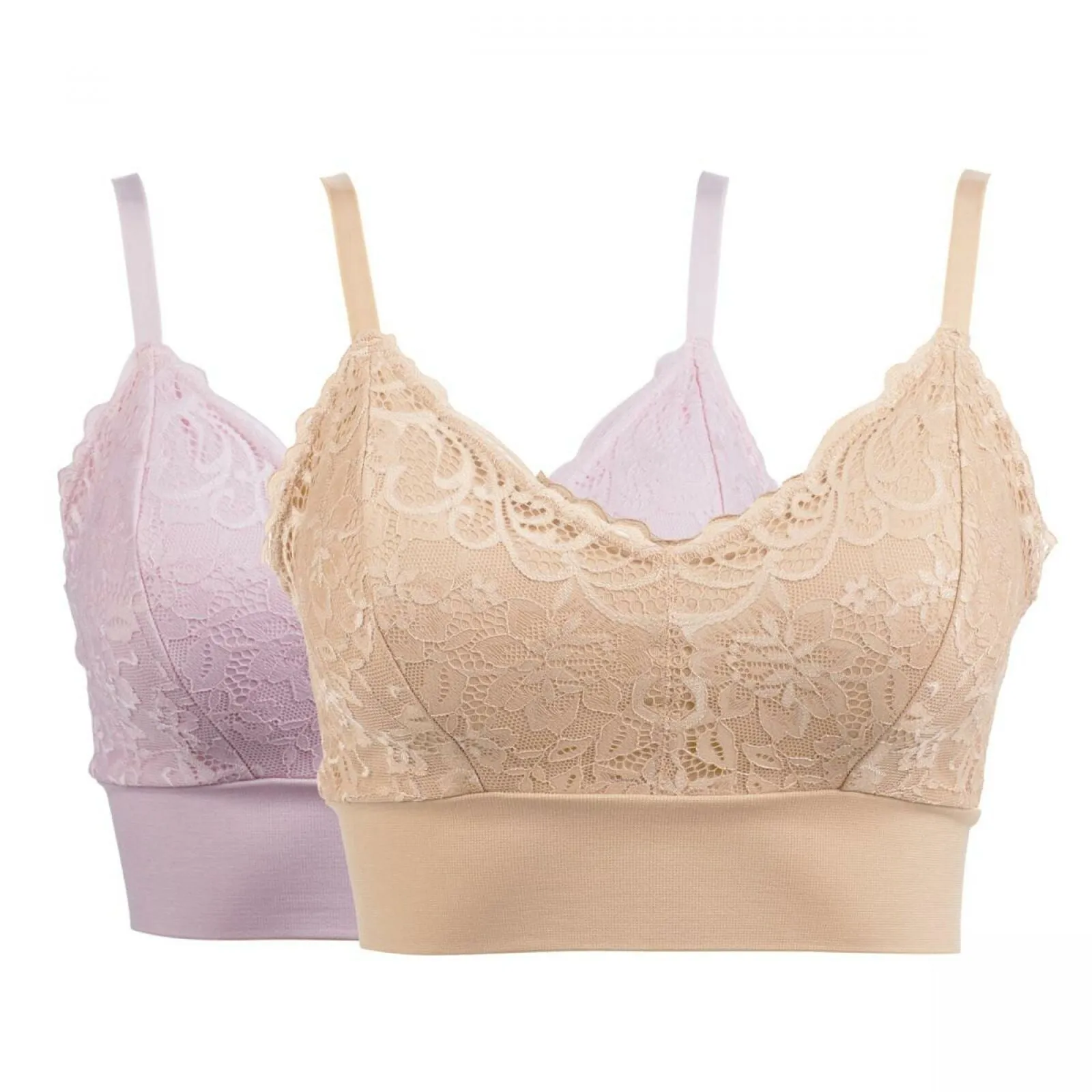 Rhonda Shear 2 Pack Lace Leisure Bras With Removable Pads Nude/ Pink Large
