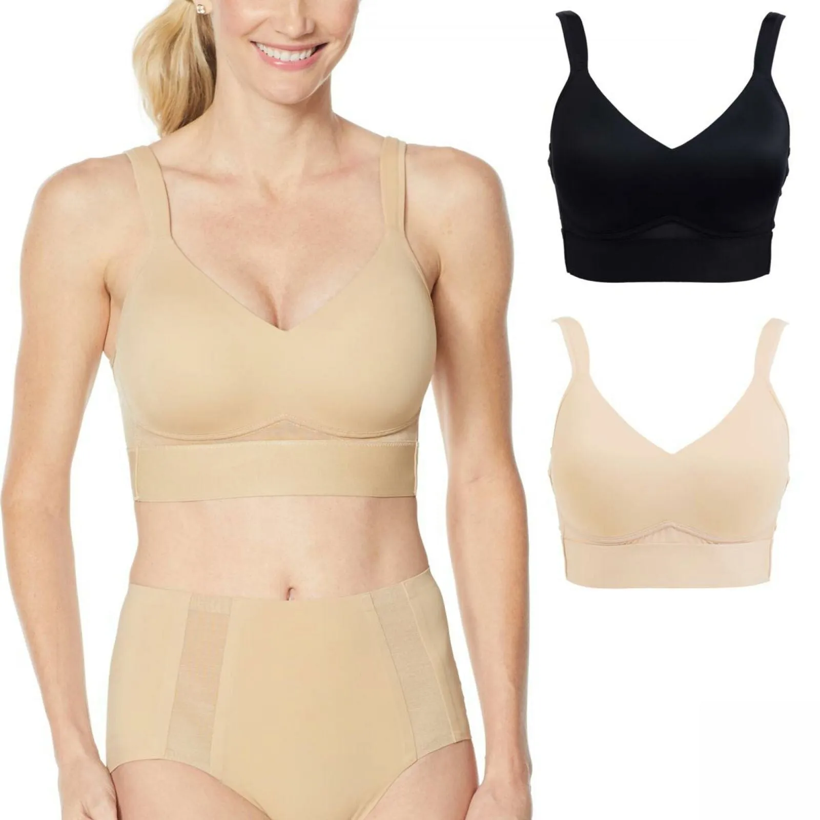 Rhonda Shear 2 Pack Molded Cup Bras With Mesh Back Detail Nude/ Black Plus 3X