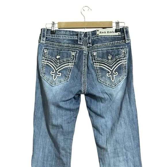 Rock Revival Donna Boot Cut Rocker Western Festival Distressed Rodeo Jeans 29