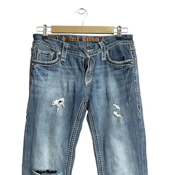 Rock Revival Donna Boot Cut Rocker Western Festival Distressed Rodeo Jeans 29