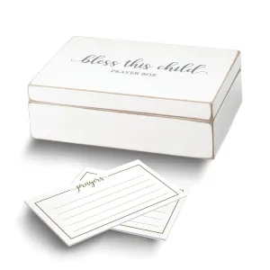 Rose Distressed White Bless This Child Prayer Box with 30 Printed