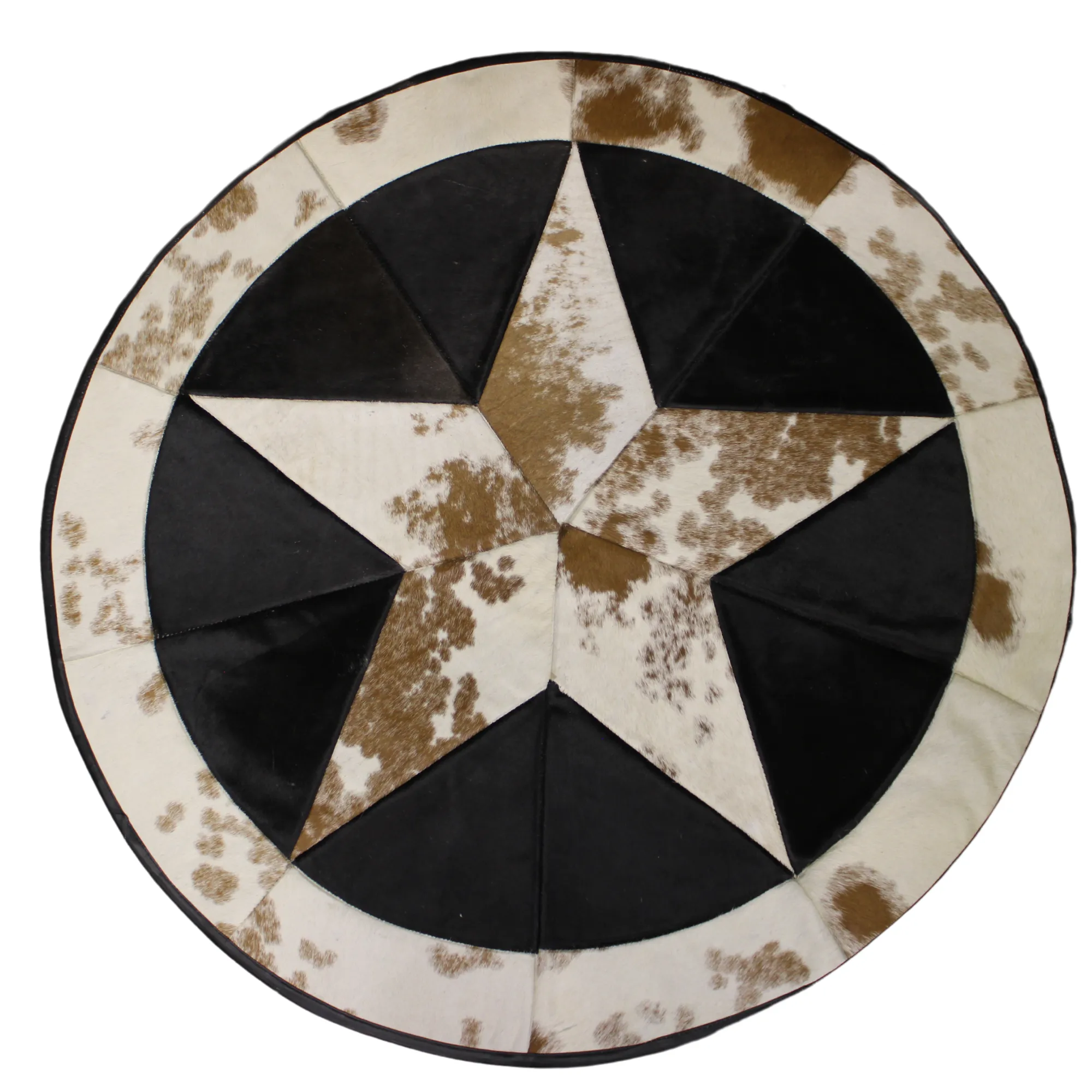 Round Patchwork Star Cowhide Rug - Size 40 Inches