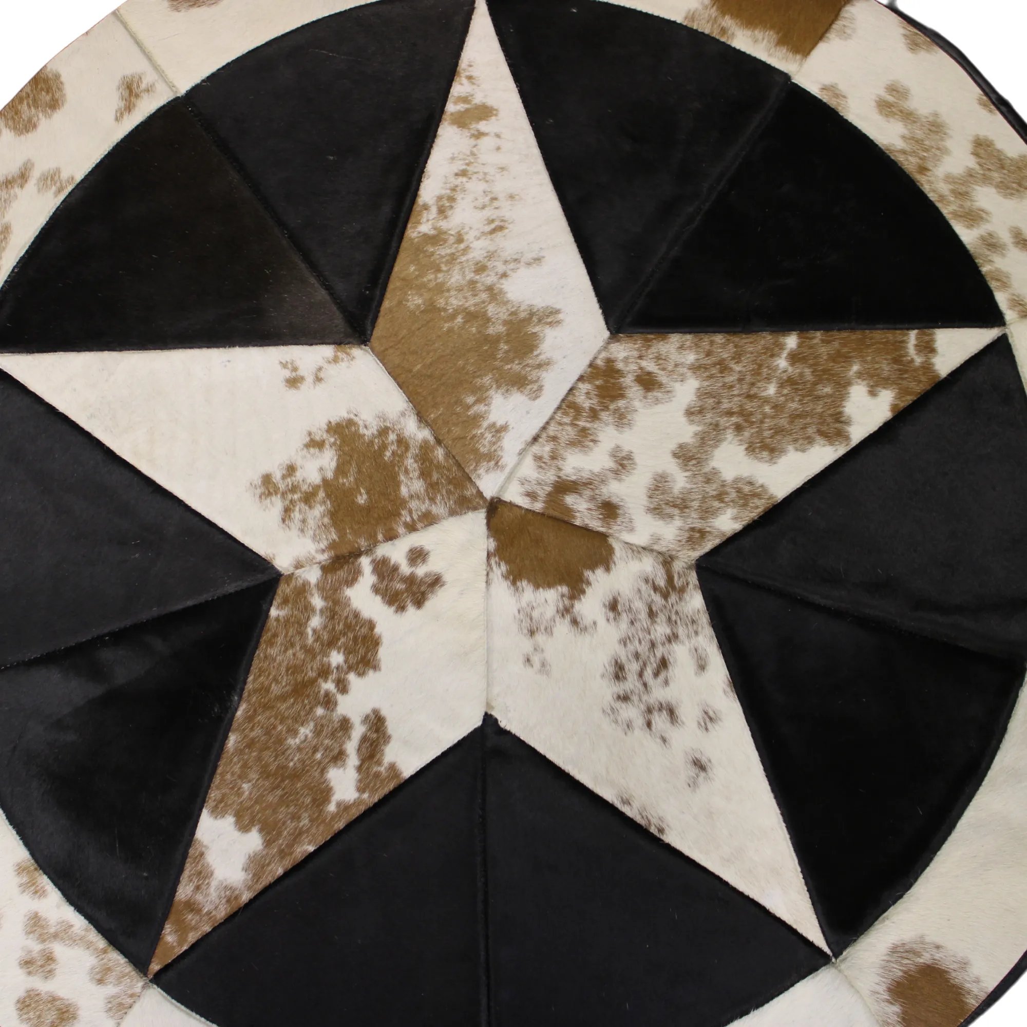 Round Patchwork Star Cowhide Rug - Size 40 Inches