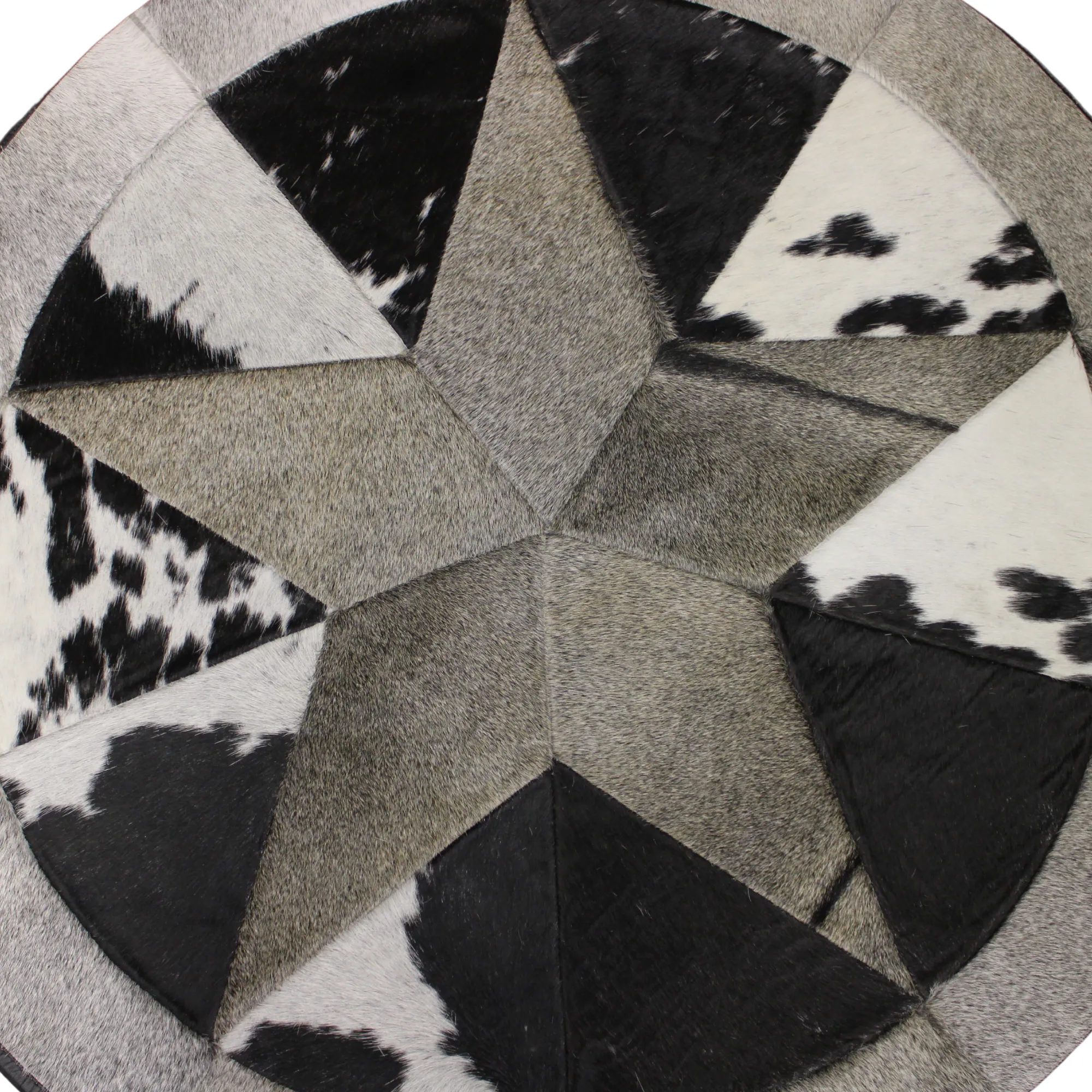 Round Patchwork Star Cowhide Rug - Size 40 Inches