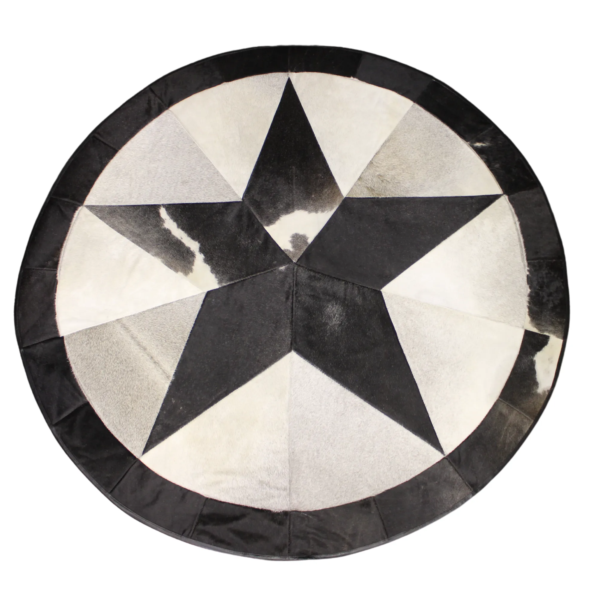 Round Patchwork Star Cowhide Rug - Size 60 Inches