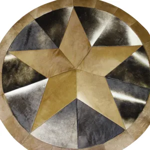 Round Patchwork Star Cowhide Rug - Size 60 Inches