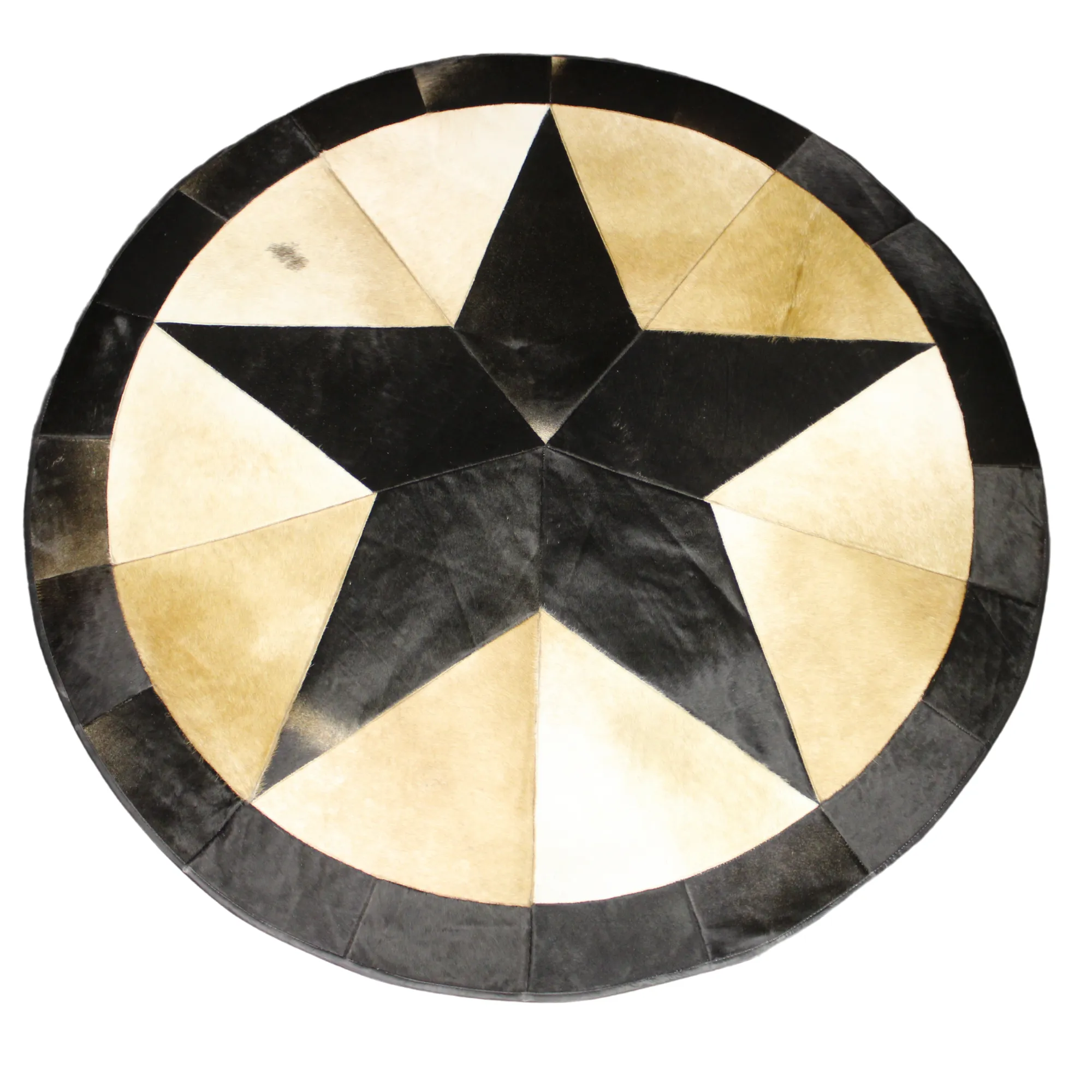 Round Patchwork Star Cowhide Rug - Size 60 Inches
