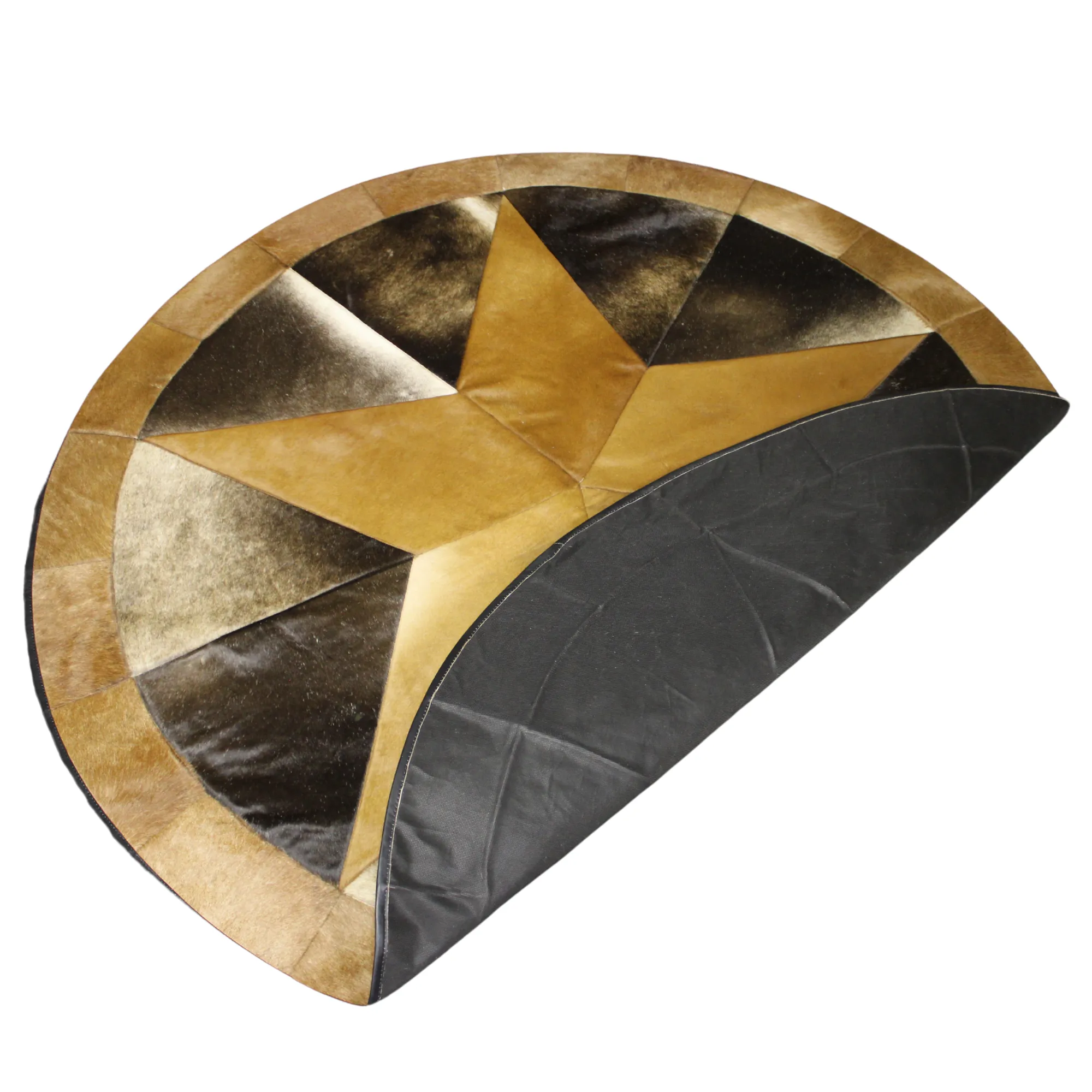 Round Patchwork Star Cowhide Rug - Size 60 Inches
