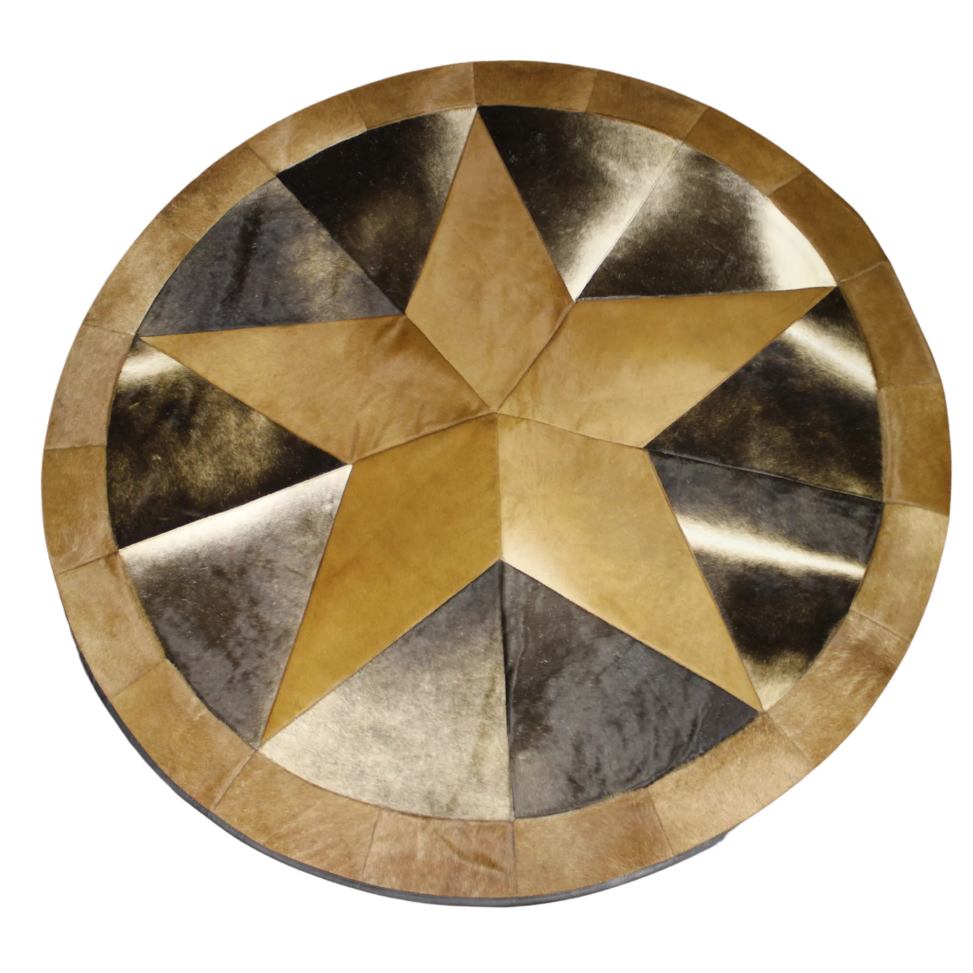 Round Patchwork Star Cowhide Rug - Size 60 Inches
