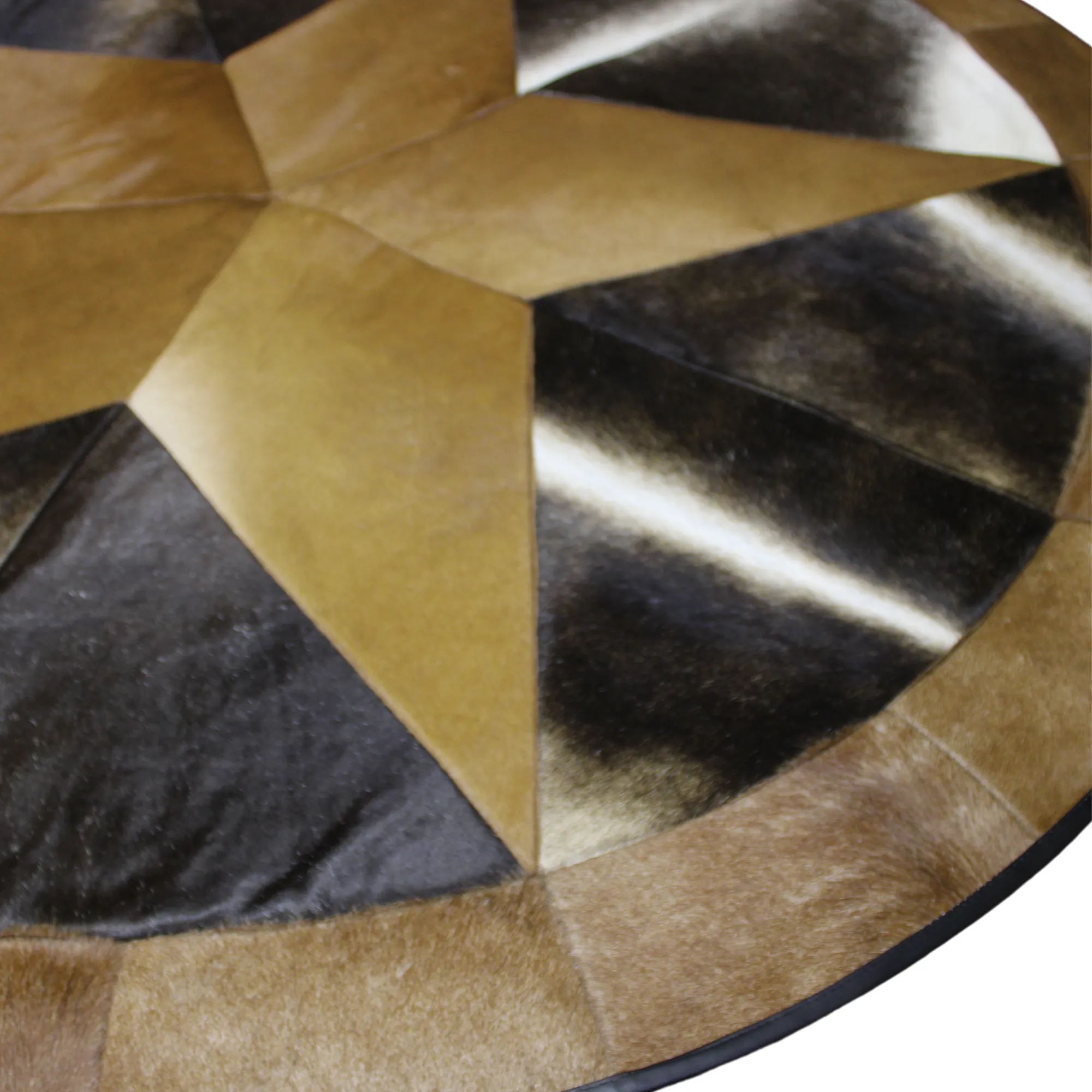 Round Patchwork Star Cowhide Rug - Size 60 Inches