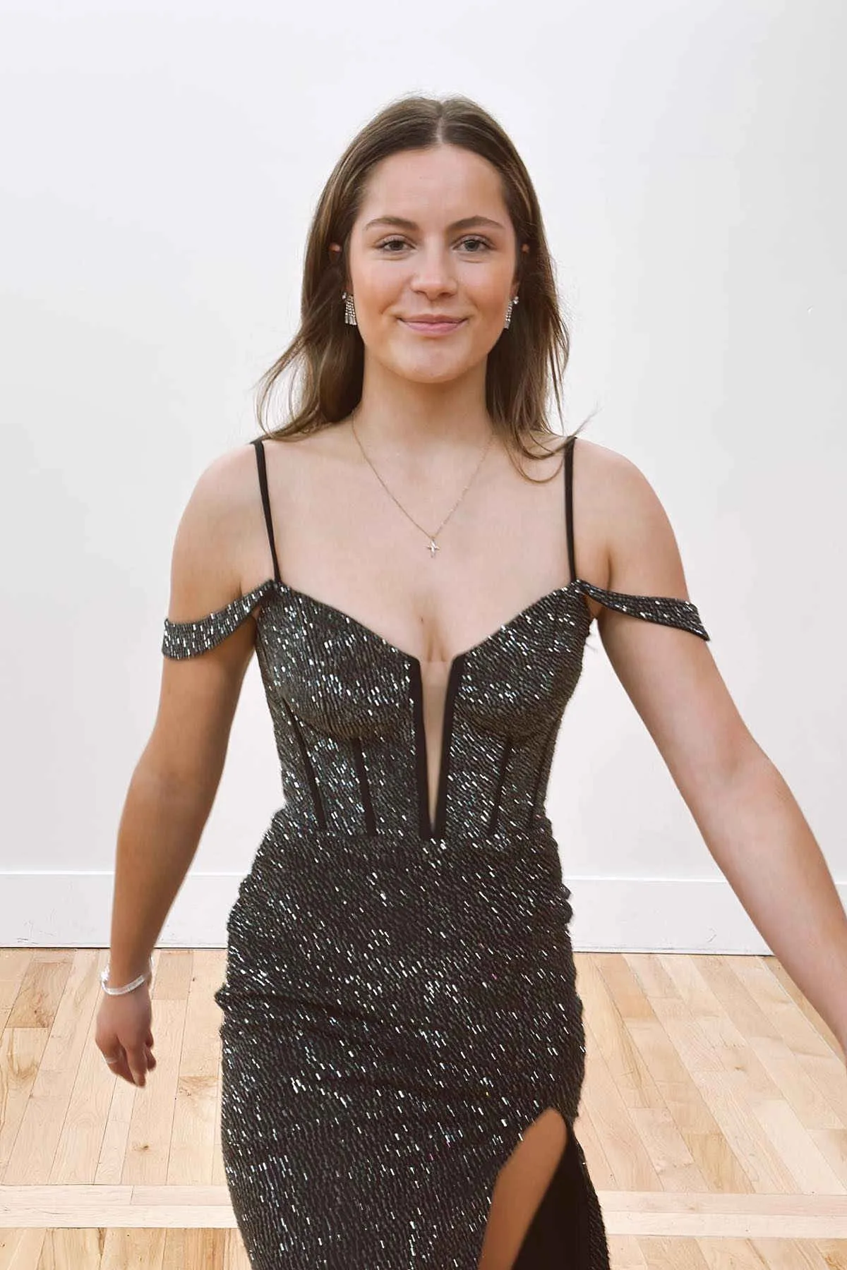 Roycebridal Rosemary | Cold Shoulder Black Beaded Slit Mermaid Prom Dress