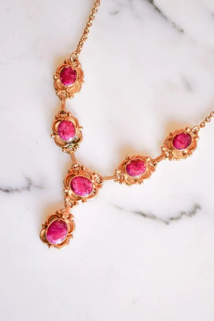 Ruby Lavalier Necklace set in Gold Tone, Vintage India