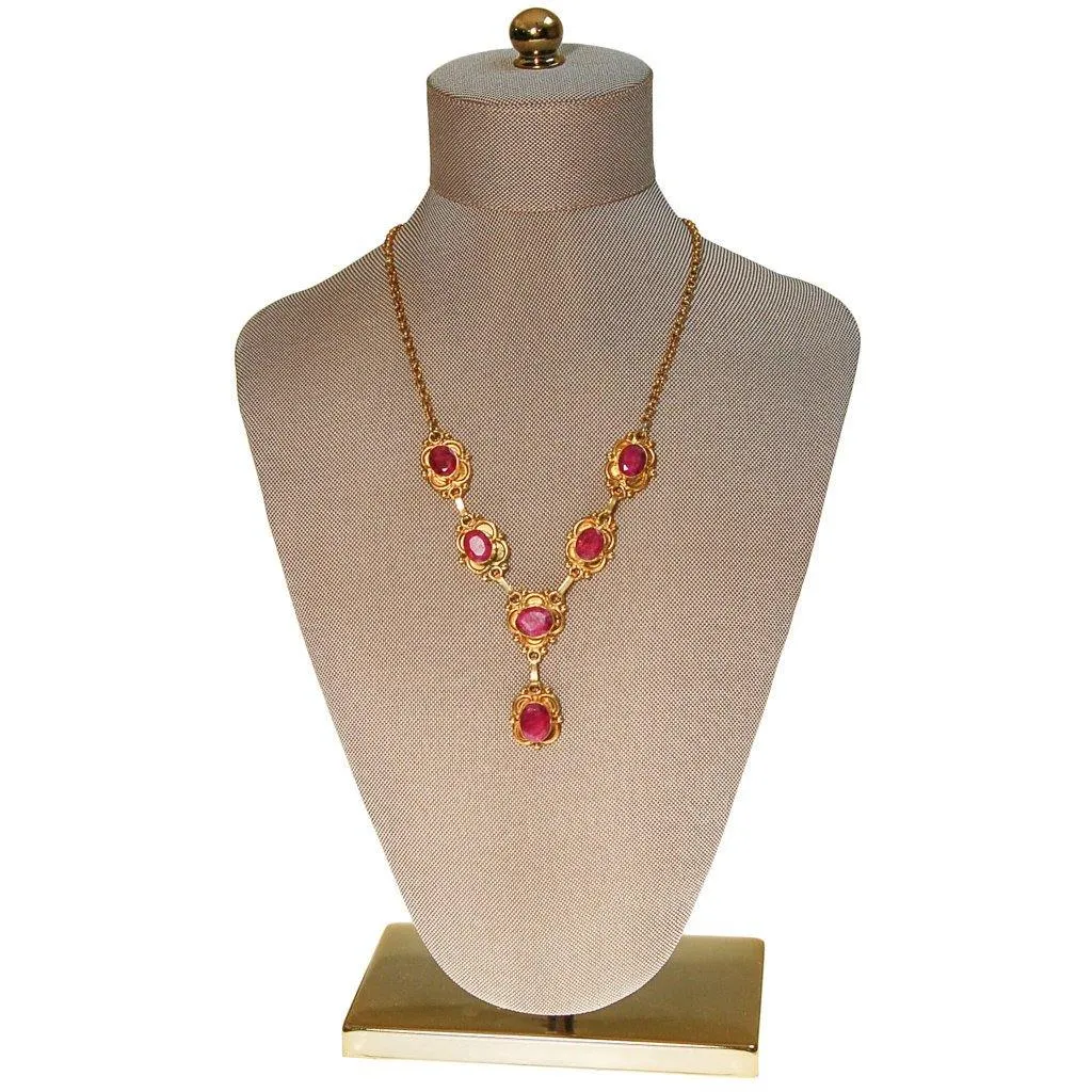 Ruby Lavalier Necklace set in Gold Tone, Vintage India