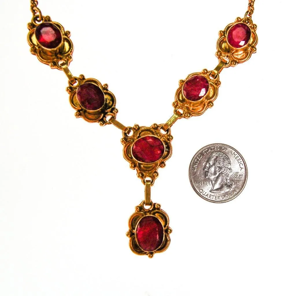 Ruby Lavalier Necklace set in Gold Tone, Vintage India